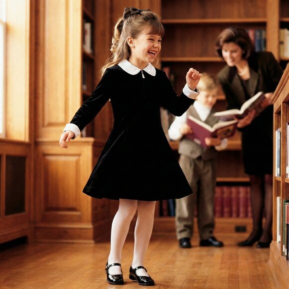 RN Kidz Girls Size 6 Velvet Dress Black Silver Collar 90s Gothic Vintage Classic - Picture 1 of 7